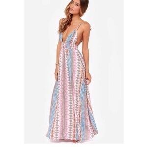 Lulu's Pink and Blue Patterned Maxi Dress